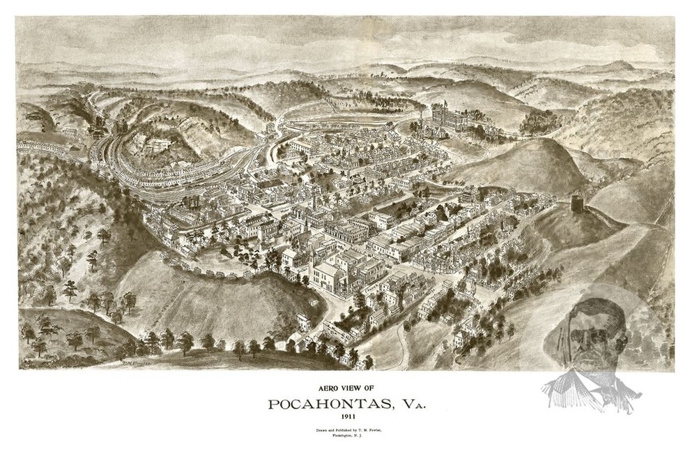 Old Map of Pocahontas Virginia 1911, Vintage Map Art Print, 18"x24