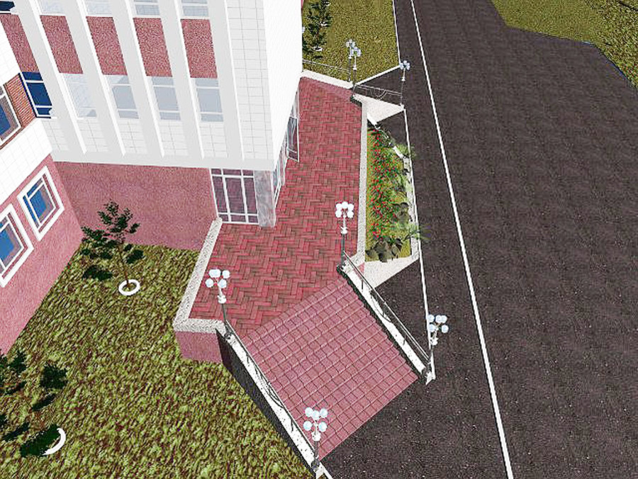 Холл, офисы, кабинеты, лестничный марш, фасады