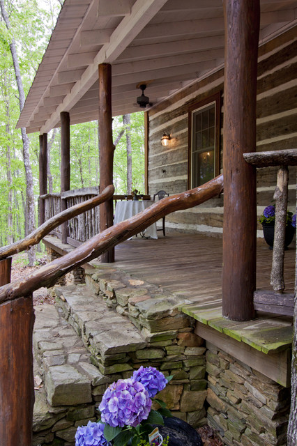 north georgia log cabin, front porch and steps