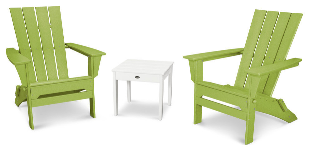 Polywood Quattro 3-Piece Adirondack Set, Lime/White