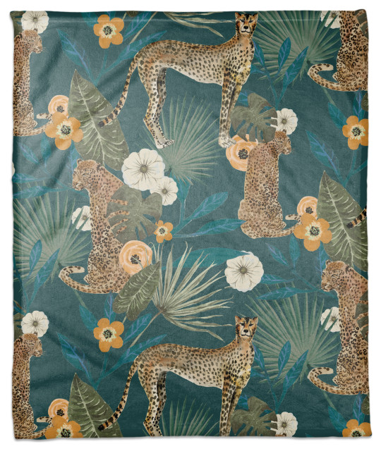 Tropical Cheetah Teal 50x60 Coral Fleece Blanket
