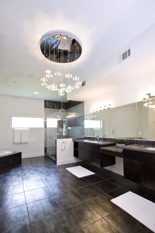 Design ideas for a contemporary bathroom in Houston with an undermount sink.
