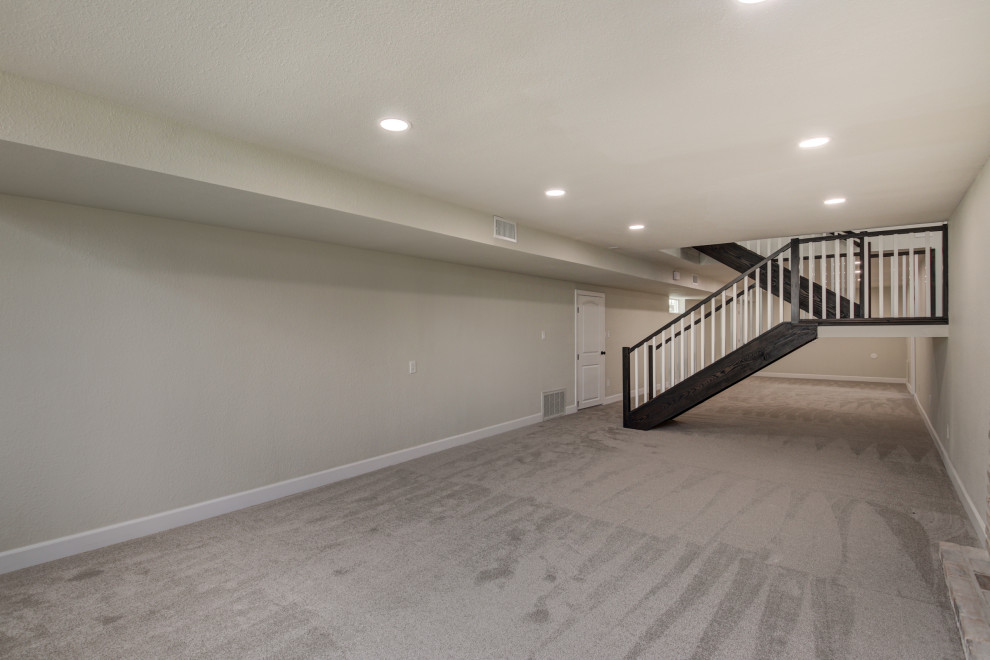 Inspiration for a transitional carpeted and gray floor basement remodel in Phoenix