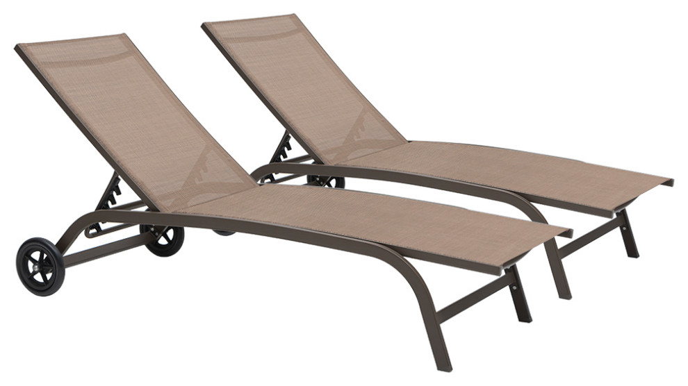 Adjustable Chaise Lounge Chair Outdoor Recliner with Wheels (Set of 2) -  Transitional - Outdoor Chaise Lounges - by RIVERSTAR INC | Houzz