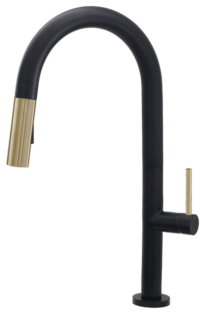 Single Handle Pull Down Sprayer Kitchen Faucet in Matte Black/Gold Finish -  Transitional - Kitchen Faucets - by STYLISH INTERNATIONAL INC. | Houzz