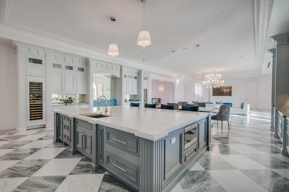 Mediterranean kitchen in Los Angeles with marble worktops and marble flooring.