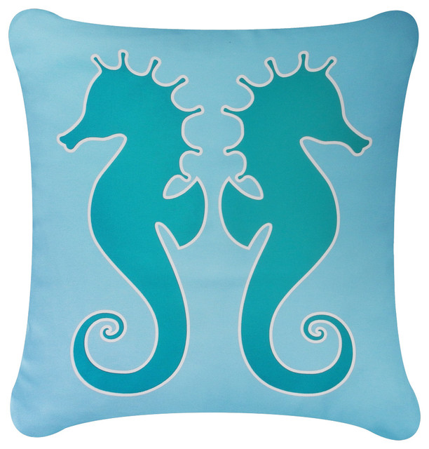 Salty Seahorse Eco Coastal Throw Pillow Cover, Teal/Ocean Blue