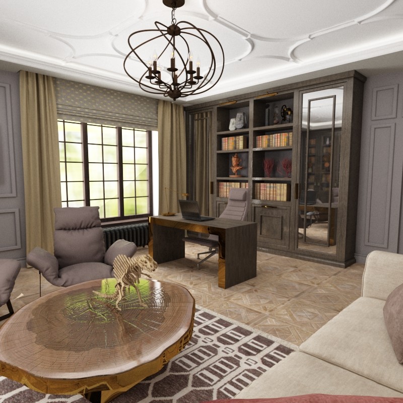 Гостиная и библиотека для частного дома на Широкой речке