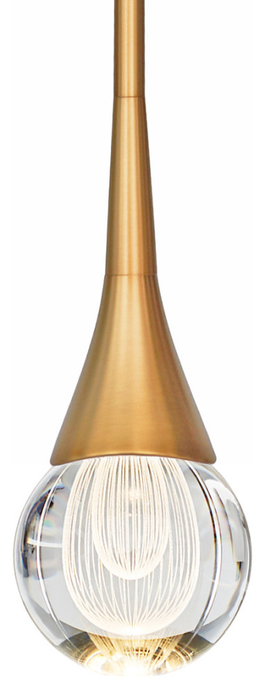 MOTINI 1-Light Mini Teardrop Crystal Led Pendant Light, Brushed Brass