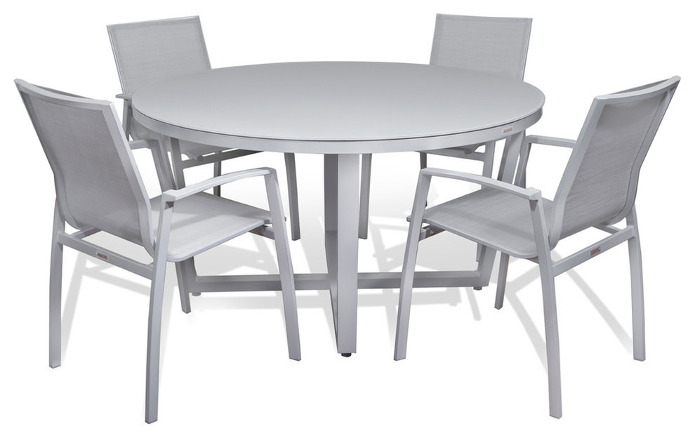 Outdoor Patio Furniture Aluminum Gray Frosted Glass Round Dining 5-Piece Set