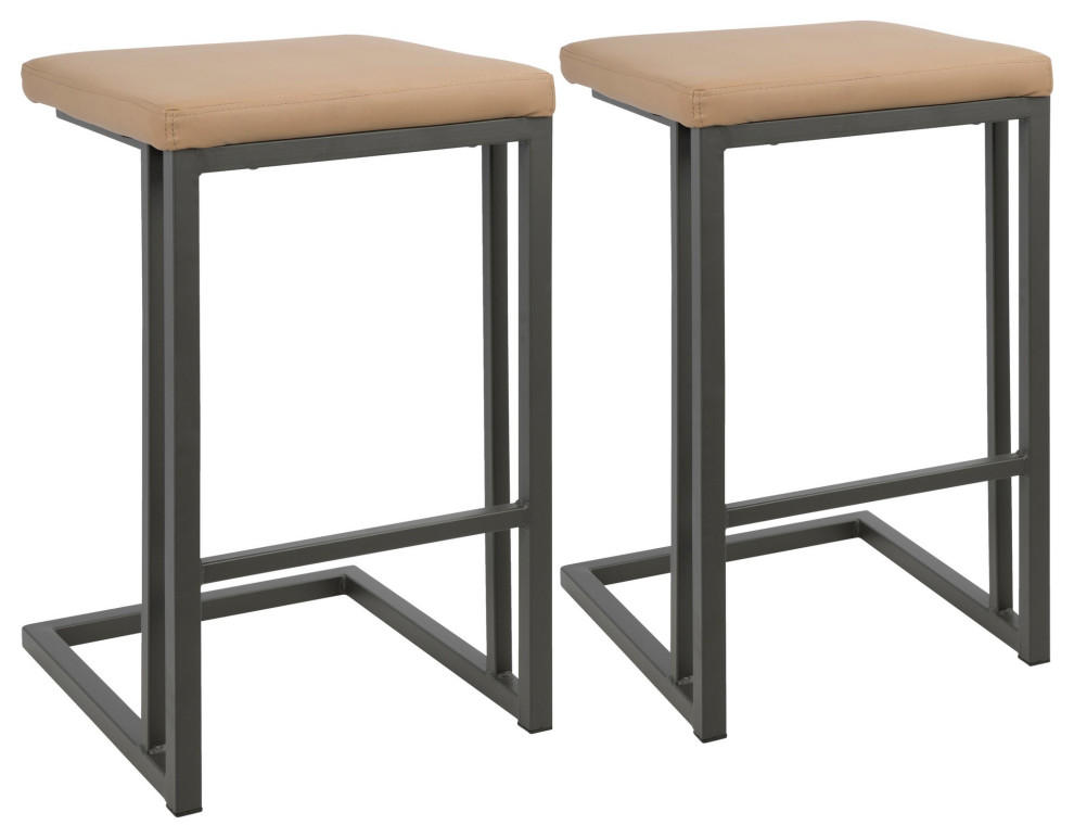 Roman Industrial Counter Stool, Gray/Camel Faux Leather, Set of 2