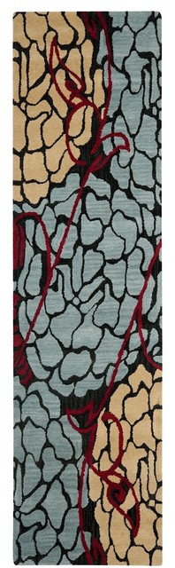 Country & Floral Wyndham Area Rug, Charcoal-Red, Hallway Runner 2'6"x4'