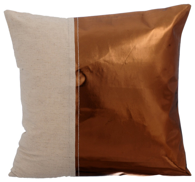 Metallic Faux Leather 18"x18" Copper Pillows Cover, Better Half Copper
