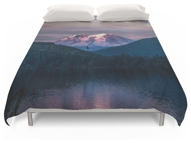 Sunset Mt Rainier Mineral Washington Duvet Cover Rustic