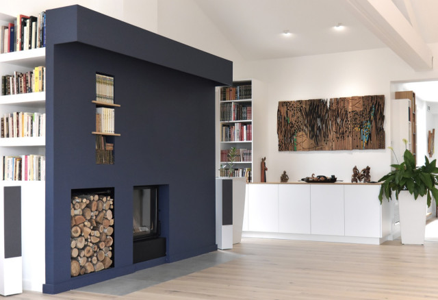 Espace chemin&eacute;e contemporary-vardagsrum