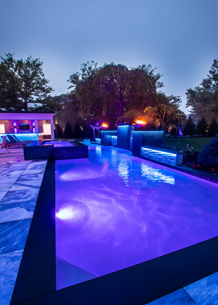 Rain Cloud French Pattern Marble Paver - Modern - Pool - New York - by ...