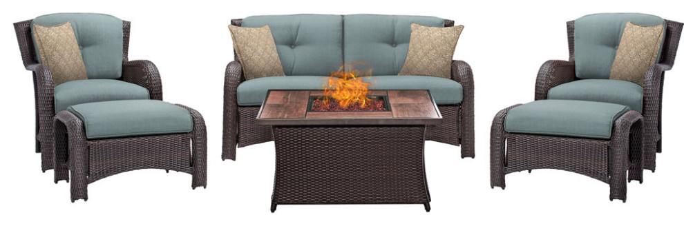 Hanover STRATH6PCFP Strathmere Six Piece Outdoor Wicker Lounge - Ocean Blue /