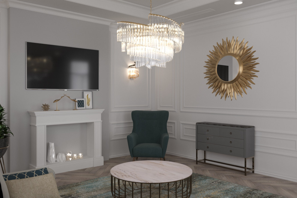 Кухня и гостинная в стиле неоклассика