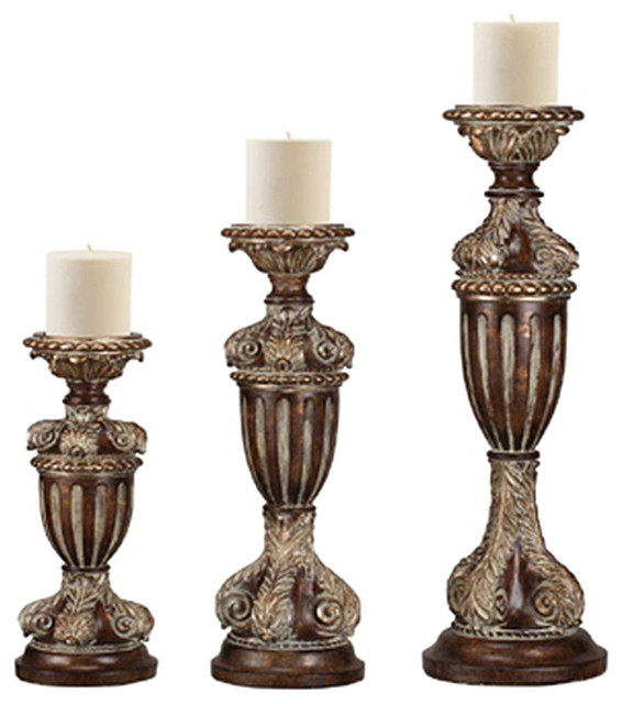 Crestview Collection CVCHE497 Regency Bronze Candleholders Set/3