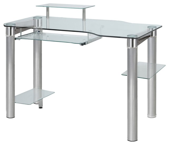 Clear Glass Chrome Modern Executive Desk