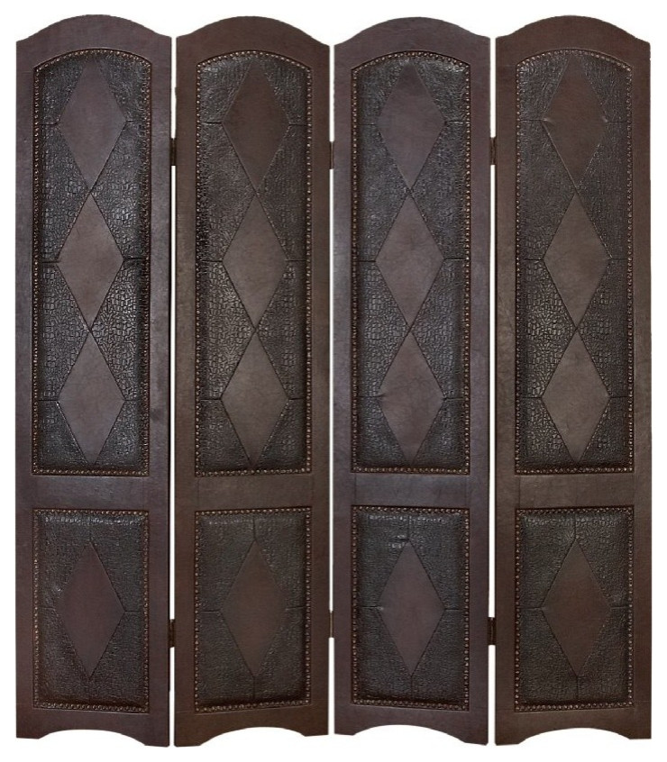 Dark Brown Wood Traditional Room Divider Screen, 71 "x64 "x1