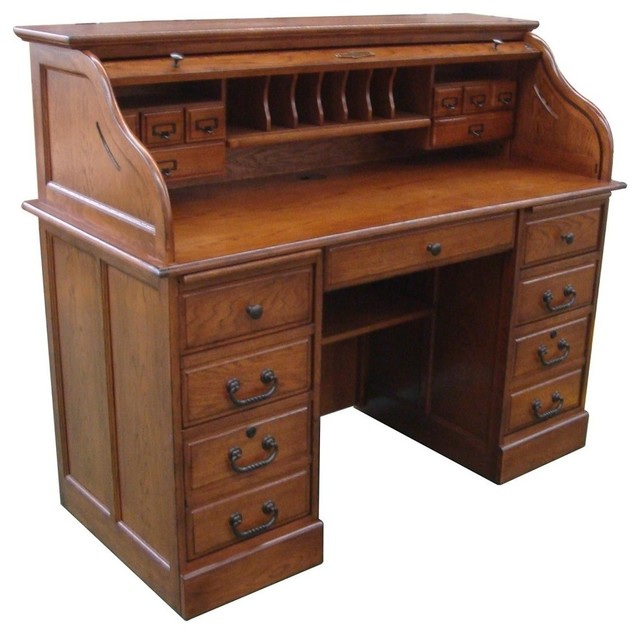54 In Mylan Roll Top Desk Burnished Walnut