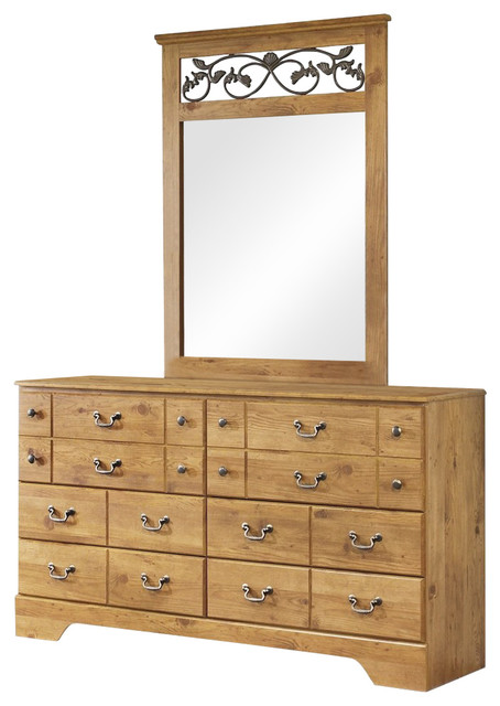 Ashley Bittersweet 6 Drawer Dresser And Mirror Light Brown Traditional Dressers By Amoc