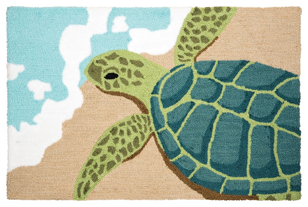 Baby Sea Turtle Swimming Into Waves Accent Throw Rug 34 X 22 Inches