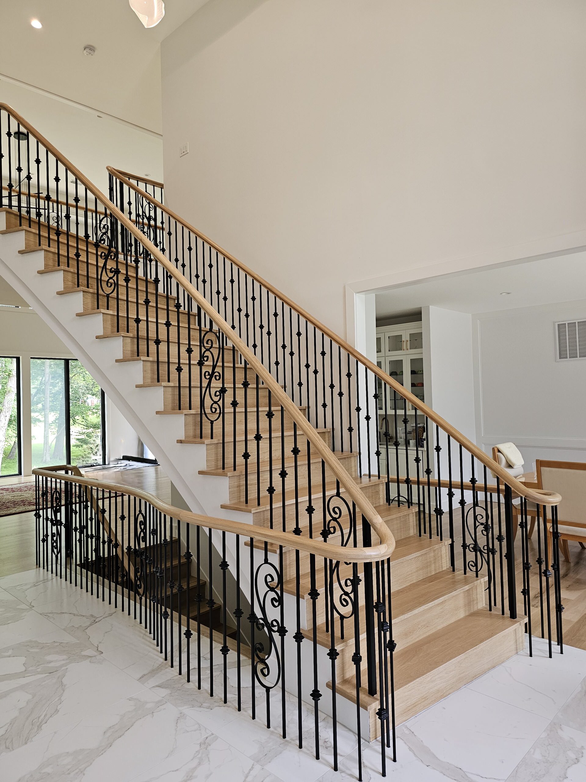 120_Luxurious White Oak Stair with Iron Balusters, Great Falls, 22066