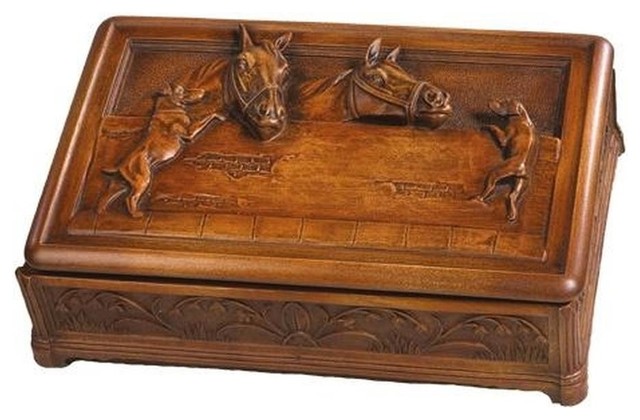 Box EQUESTRIAN Lodge Horse Hinged Lid Chestnut Resin Hand-Painted