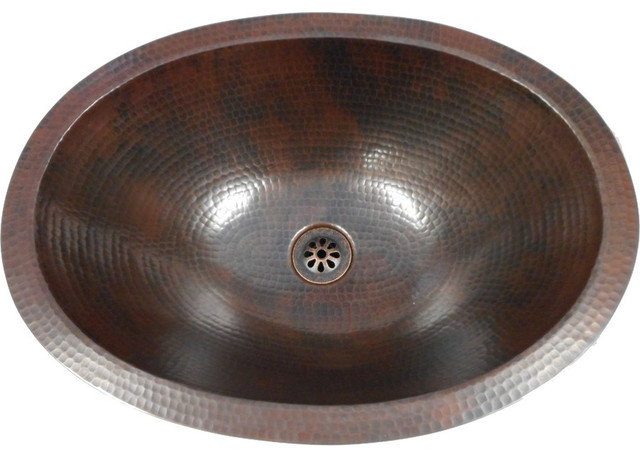 19" Rustic Oval Copper Bathroom Sink Dual Mount, Daisy Drain Inlcuded