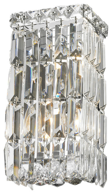 Contemporary 2 Light Chrome Clear Crystal Rectangle Wall Sconce Small 6" W