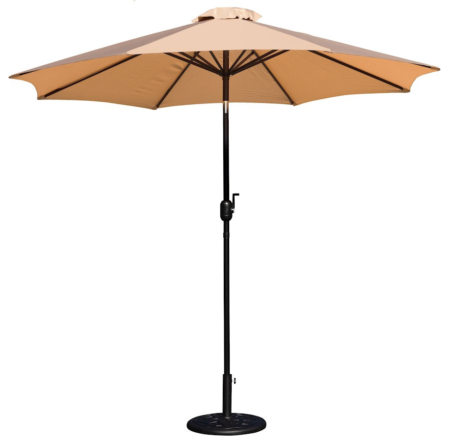 Flash Tan 9 FT Round Umbrella/Crank and Tilt Function and Standing Umbrella Base