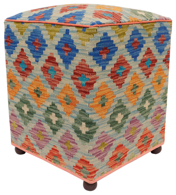Eclectic Kendal Handmade Kilim Upholstered Ottoman