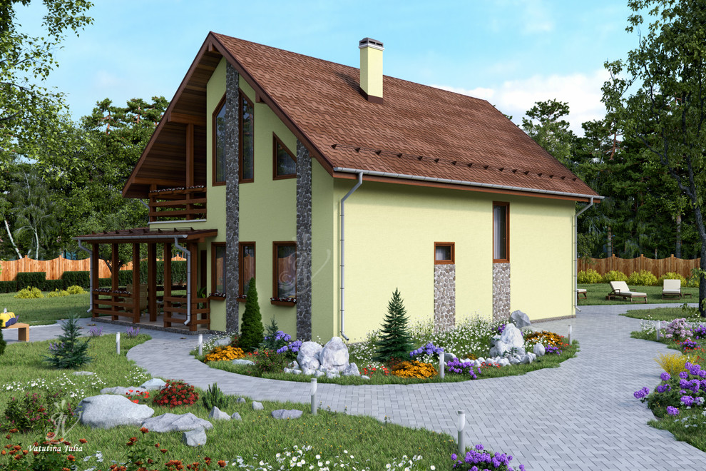 Визуализация индивидуального двухэтажного дома с эркером