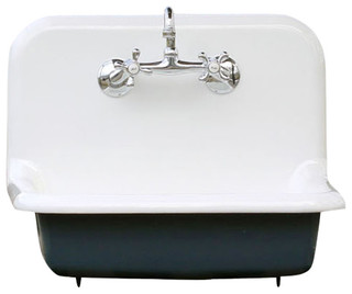 Antique Style High Back Farm Sink Cast Iron Porcelain Wall Sink, Navy, 24"