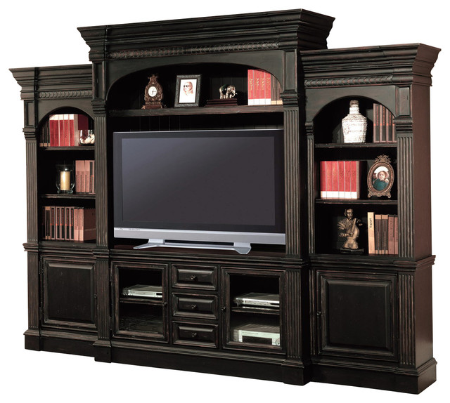 Venezia 64" Entertainment Center 5Piece Wall Unit, Black Traditional