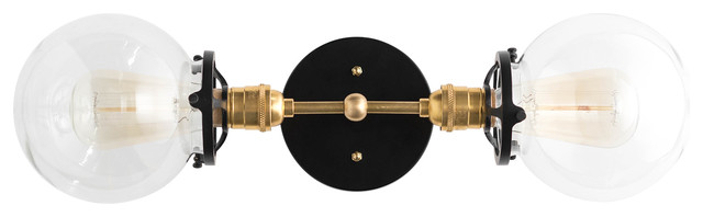 Modern Clear Globe Brass Black Vanity, Vanity Light Globe Black