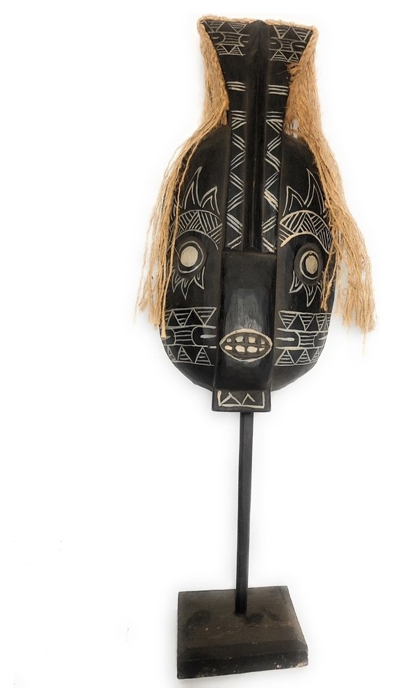 Papua Guinea Tribal Tiki Mask On Stand 20", Primitive Art