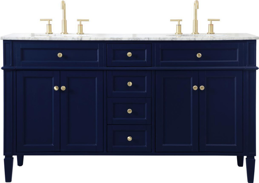 Bathroom Vanity Sink Double White Brushed Gold Blue - Transitional