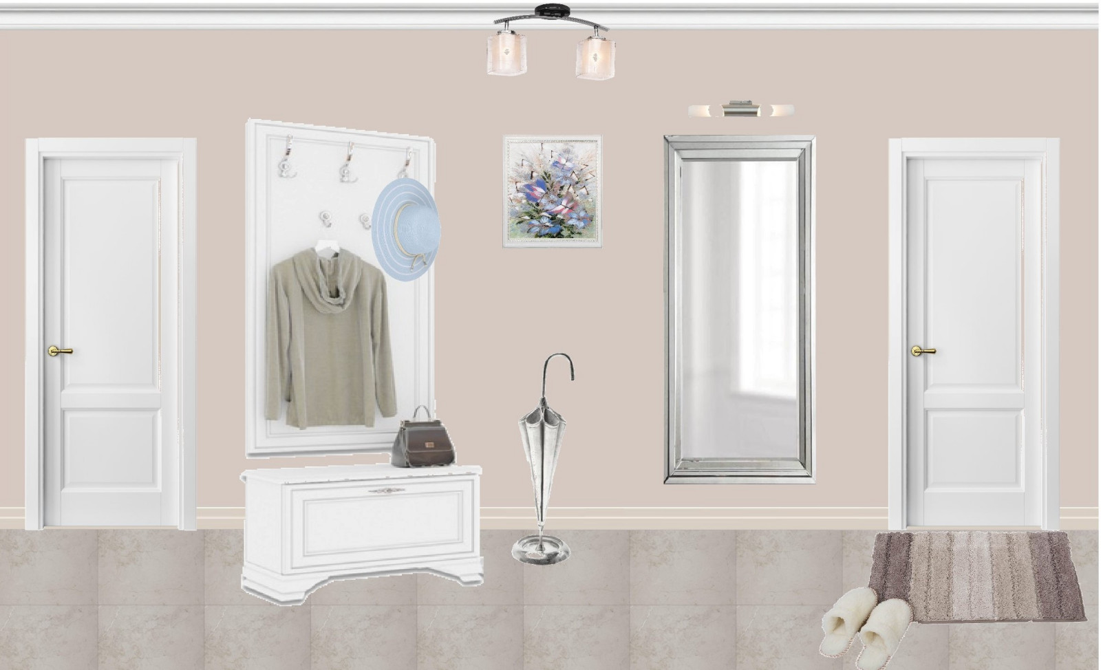 Прихожая площадь 4,6 кв. метра в проекте однокомнатной квартиры "Утренний туман"