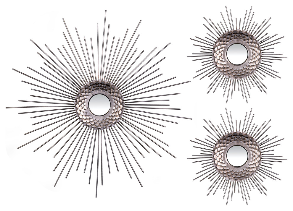 Modern Silver Starburst Wall Decor, Set of 3 Midcentury Metal Wall Art by Stratton Home