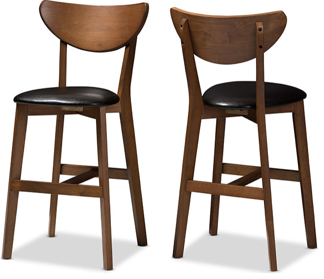 Eline Black Walnut Counter Stool Set (Set of 2) Midcentury Bar