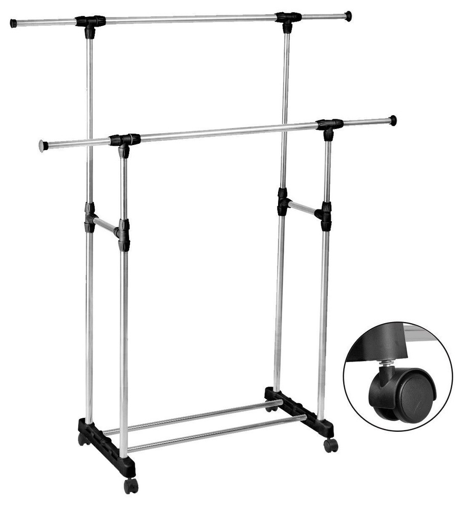 Adjustable Double Portable Clothes Rack Hanger Heavy Duty