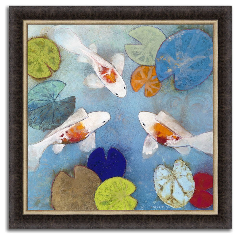 "Koi Pond " Framed Painting Print In Acrylic Finish Traditional