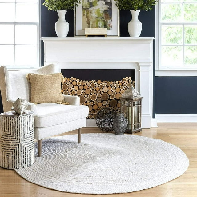 Handmade Natural Jute Round Rug, Braided Farmhouse Design, 6' X 6 ...