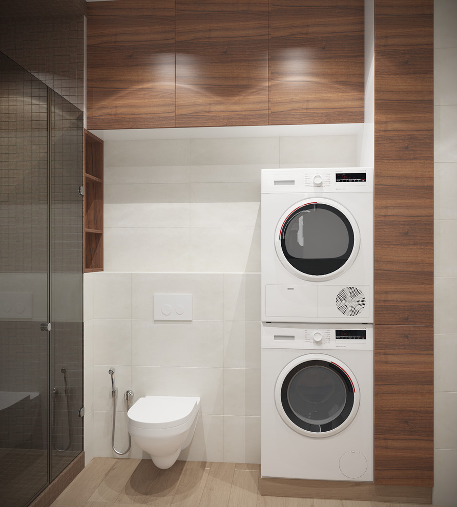 Скандинавский Минимализм Фасады из ореха прячут коммуникации и места хранения