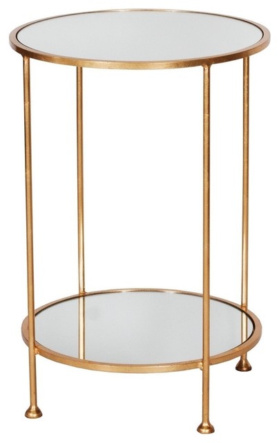 Worlds Away Chico Small 2 Tier Gold Leaf Side Table, Mirror Top
