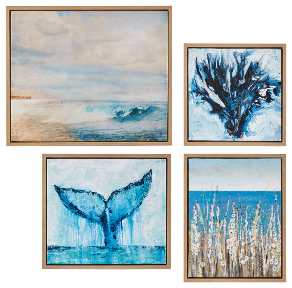 Madison Park Seascape Gel Coat Framed Canvas 4PC Set - Beach Style ...