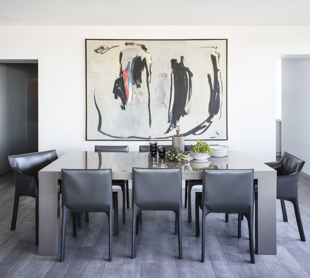Inspiration for a contemporary dining room in San Francisco with white walls.